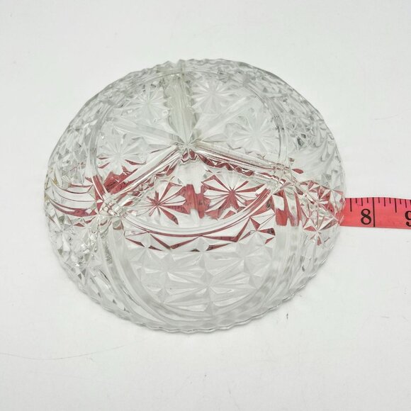 Vintage Clear Cut Glass Divided Serving Dish With Starburst Pattern - Picture 4 of 4